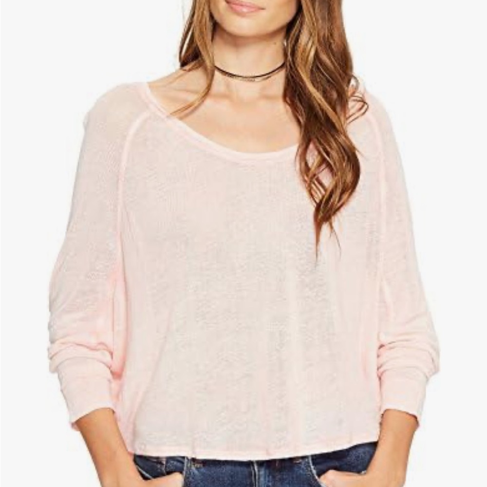 Free People We The Free Washed Linen Blend Knit Crop Top Light Pink Size XS